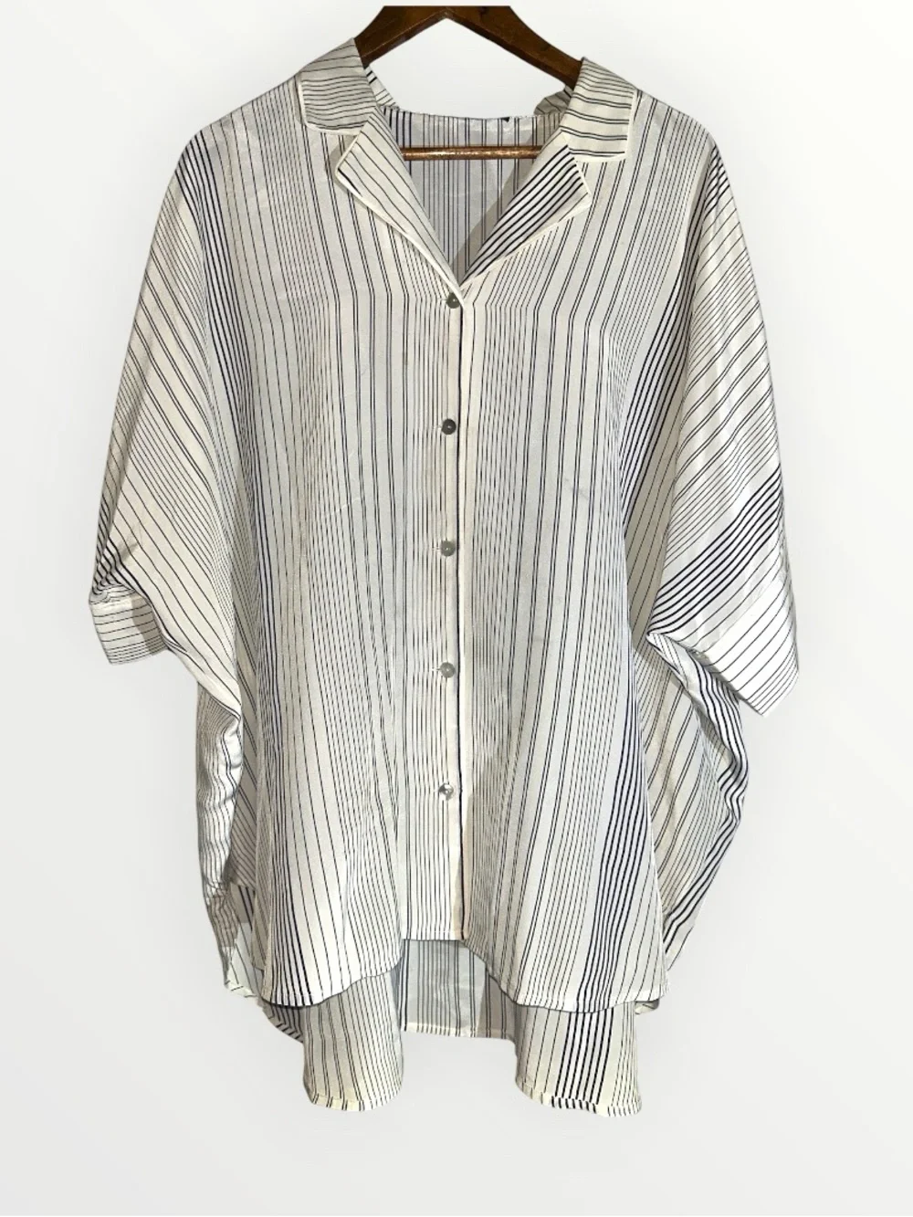 Eileen Fisher 100% silk crepe Stripe Button-Up Shirt SIZE XL - Picture 2 of 5